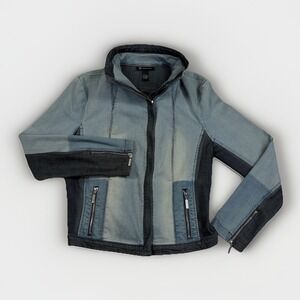INC International Concepts Jacket Women's Large Blue Patchwork Denim